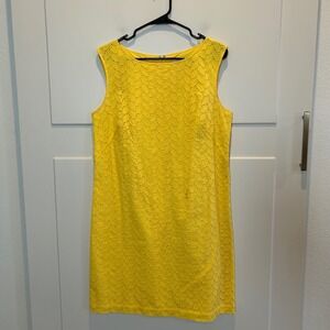 Ann Taylor LOFT Yellow Eyelet Sleeveless Shift Dress Size 12 Summer Bright